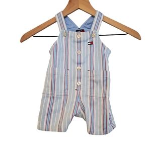 Vintage Baby TOMMY HILFIGER Bib Overalls Shorts Size 6-12 Months Striped